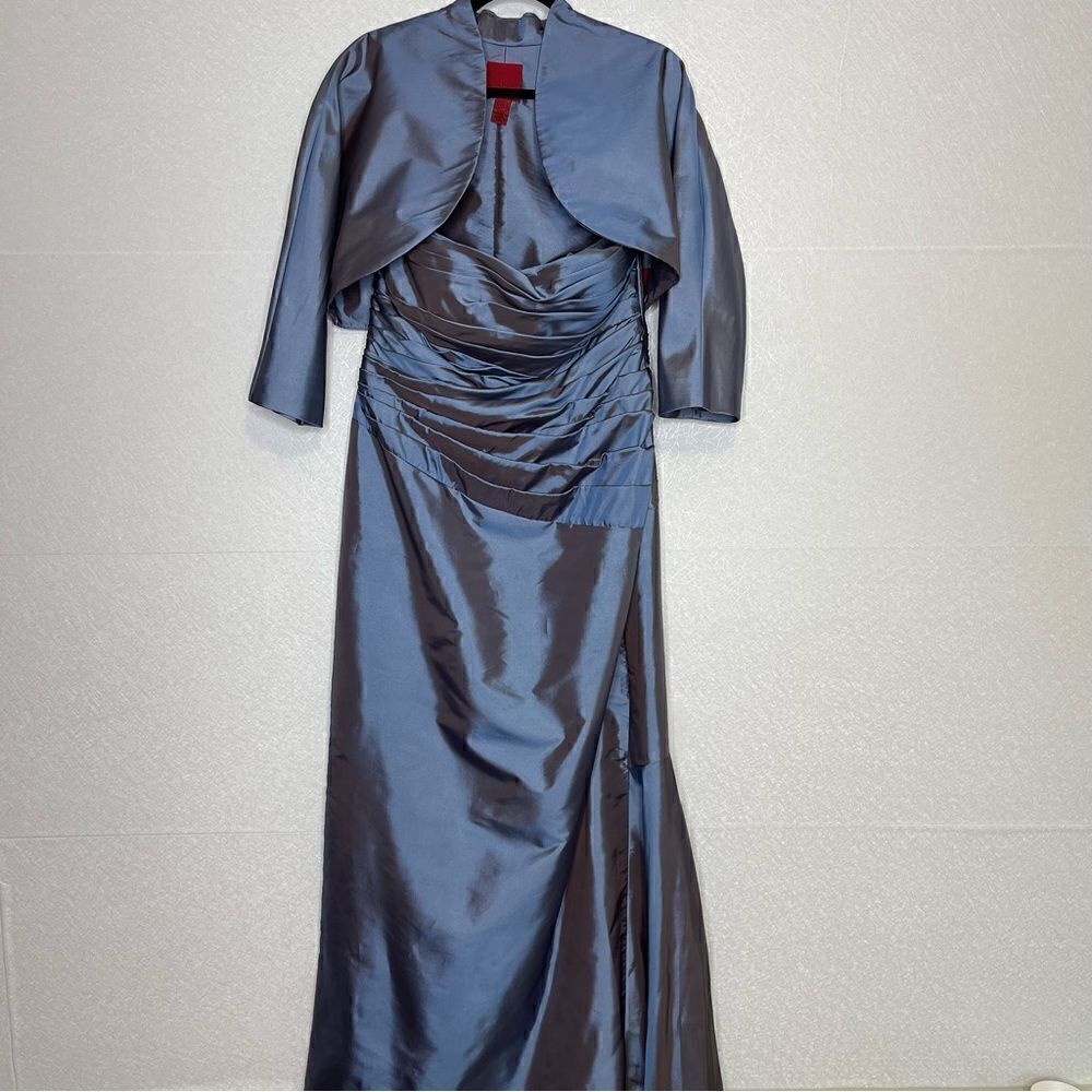 JS Collections 2pc Iridescent Ruched Taffeta Bolero + Gown 14